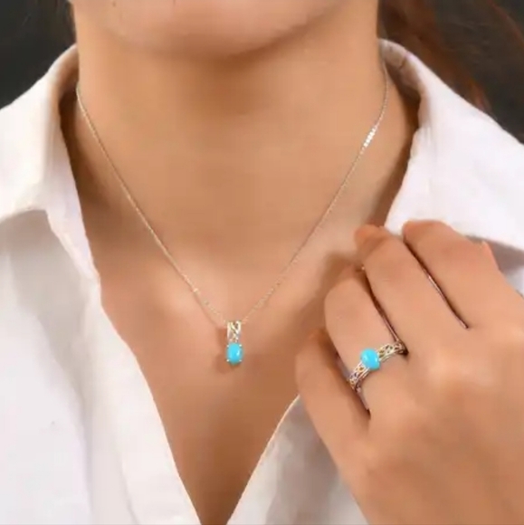 American Sleeping Beauty Turquoise Jewelry Set 925 Size 6 New! - Picture 4 of 5